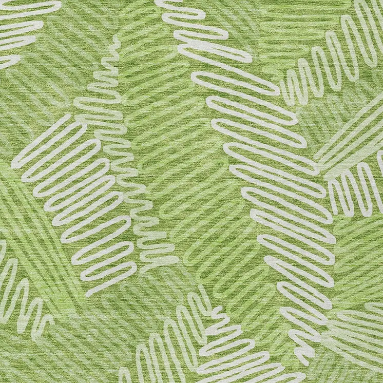 9' X 12' Lime Green And Ivory Floral Washable Indoor Outdoor Area Rug