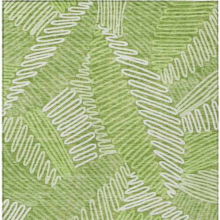 9' X 12' Lime Green And Ivory Floral Washable Indoor Outdoor Area Rug