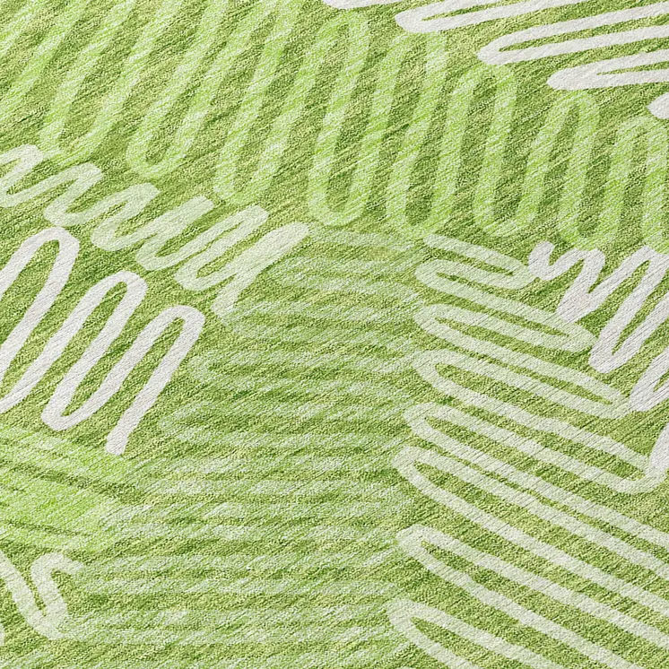 9' X 12' Lime Green And Ivory Floral Washable Indoor Outdoor Area Rug