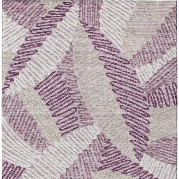 3' X 5' Lavender Purple And Ivory Floral Washable Indoor Outdoor Area Rug