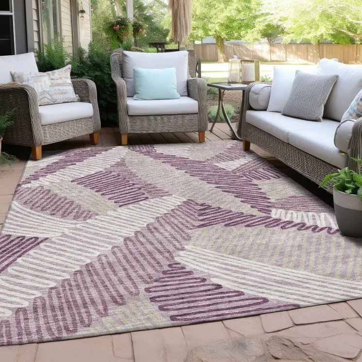 3' X 5' Lavender Purple And Ivory Floral Washable Indoor Outdoor Area Rug