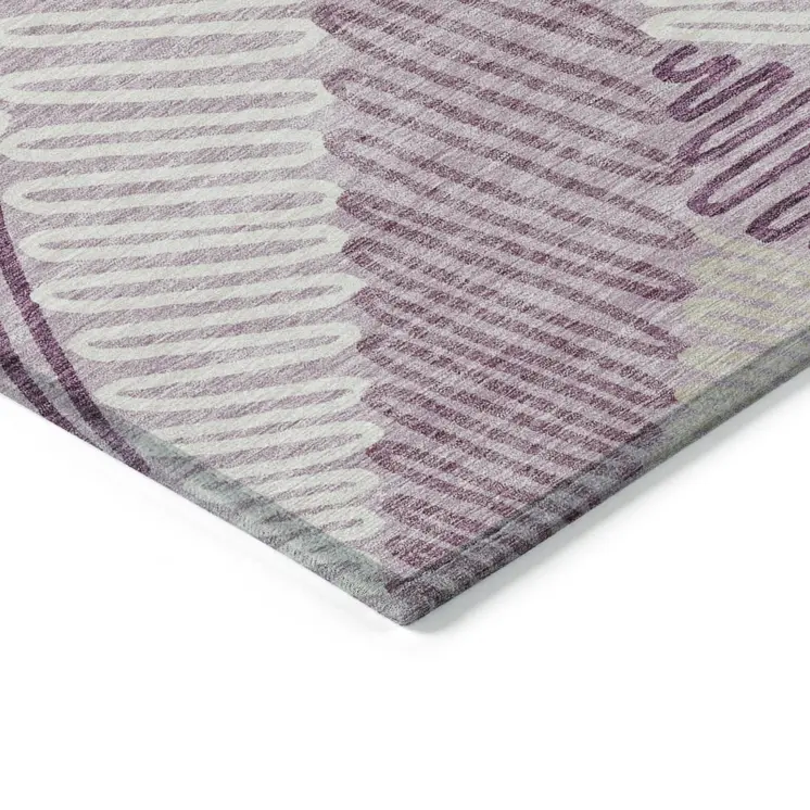 5' X 8' Lavender Purple And Ivory Floral Washable Indoor Outdoor Area Rug