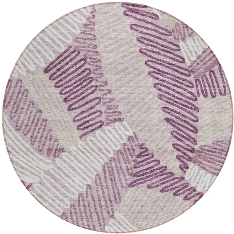 8' Lavender Purple And Ivory Round Floral Washable Indoor Outdoor Area Rug