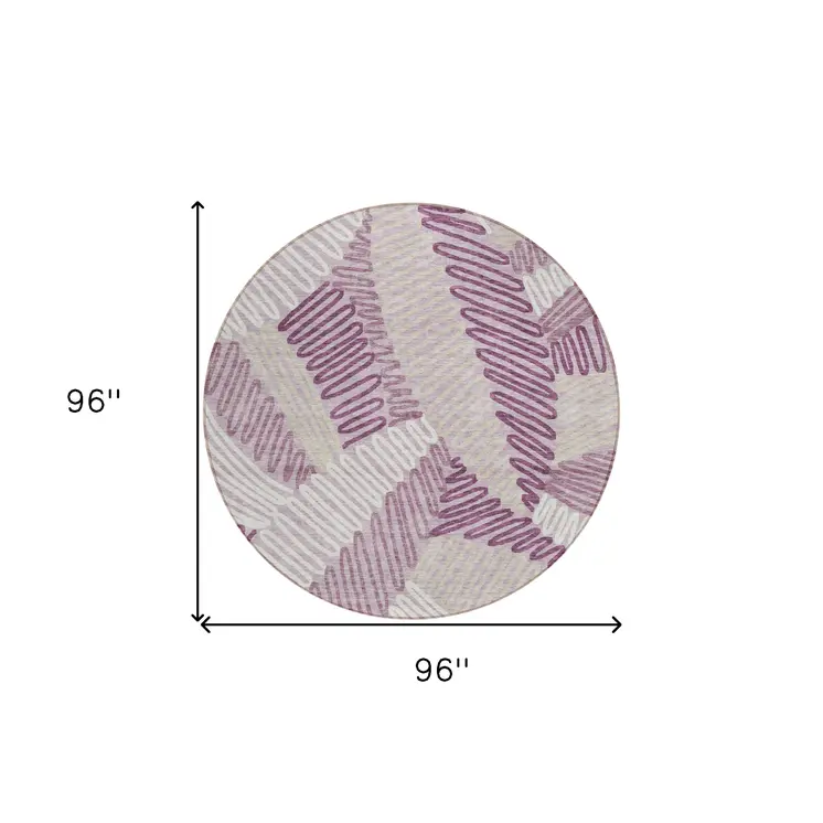 8' Lavender Purple And Ivory Round Floral Washable Indoor Outdoor Area Rug