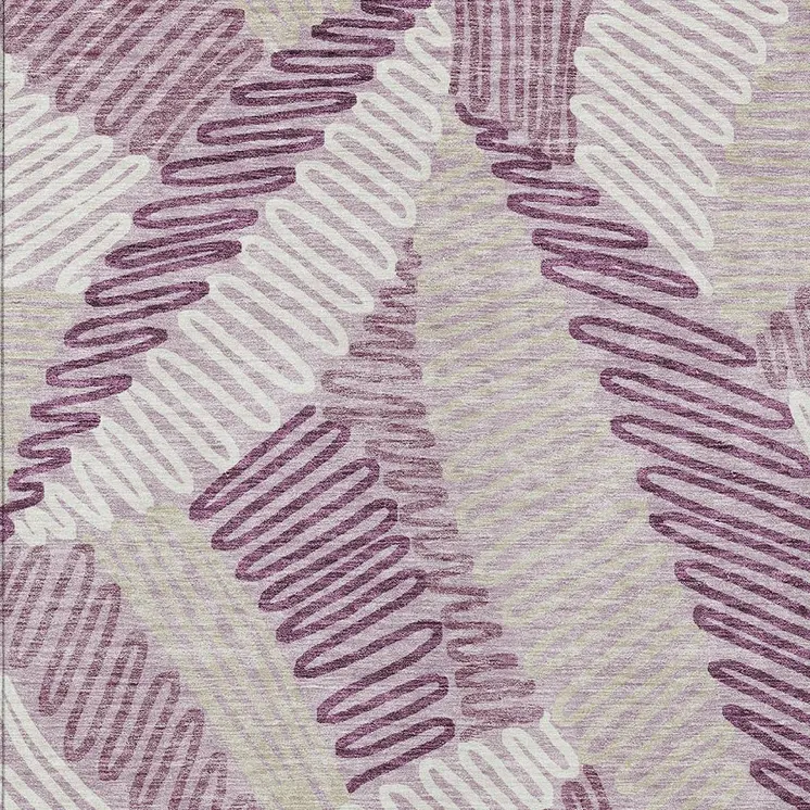 9' X 12' Lavender Purple And Ivory Floral Washable Indoor Outdoor Area Rug