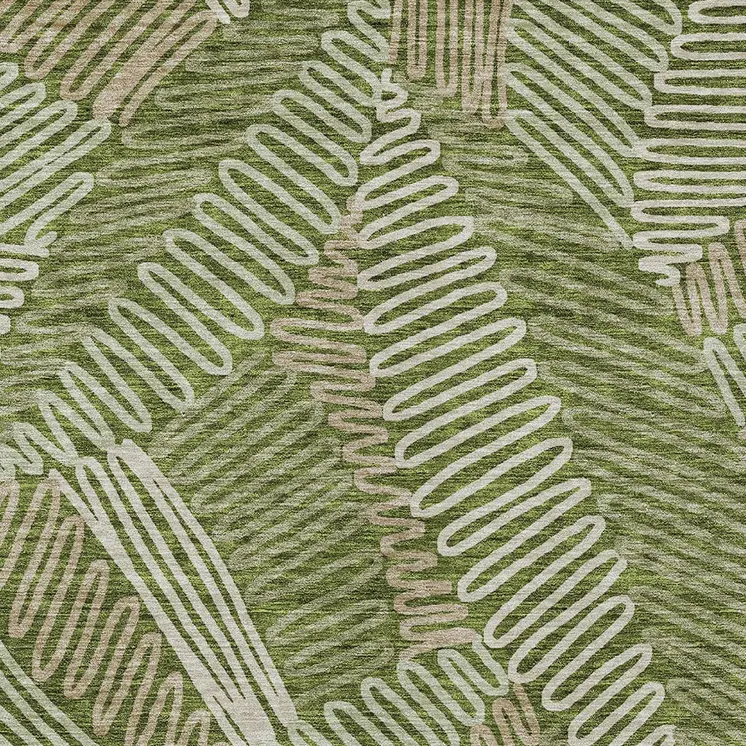 3' X 5' Olive Green Brown And Ivory Floral Washable Indoor Outdoor Area Rug