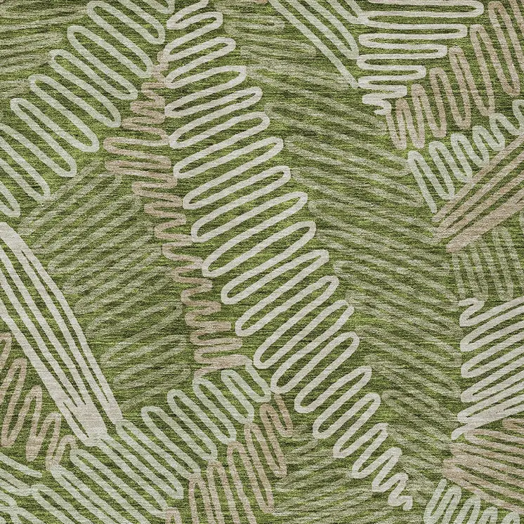 5' X 8' Olive Green Brown And Ivory Floral Washable Indoor Outdoor Area Rug