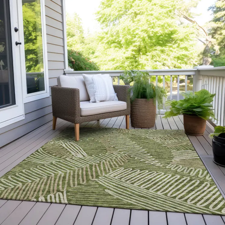 9' X 12' Olive Green Brown And Ivory Floral Washable Indoor Outdoor Area Rug