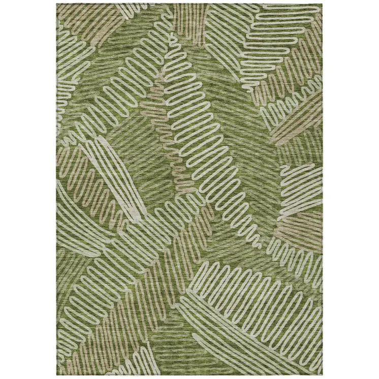 9' X 12' Olive Green Brown And Ivory Floral Washable Indoor Outdoor Area Rug