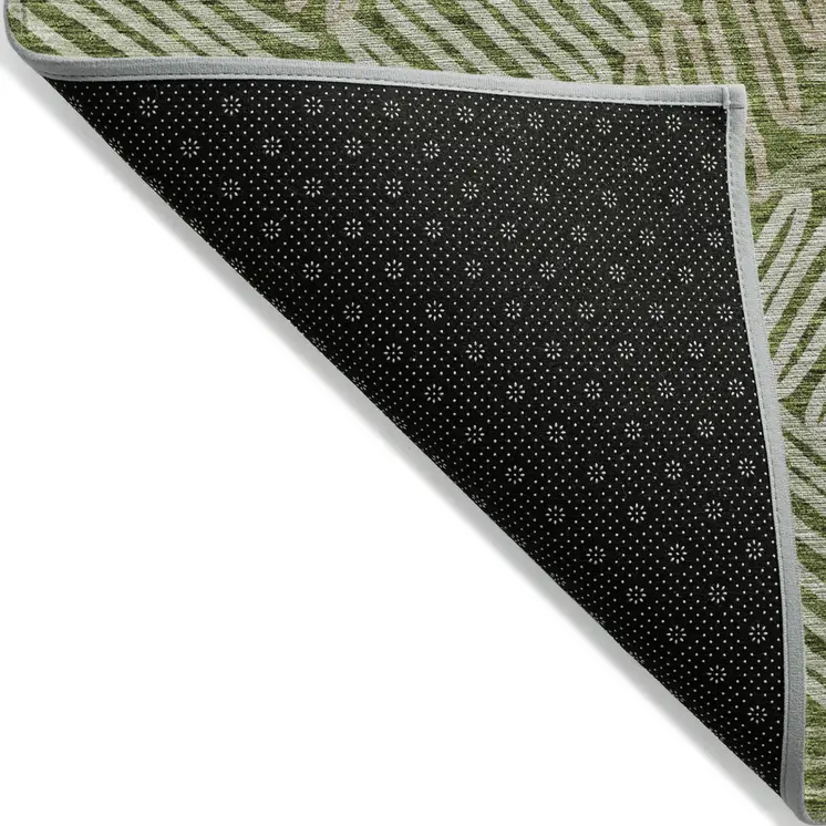 9' X 12' Olive Green Brown And Ivory Floral Washable Indoor Outdoor Area Rug