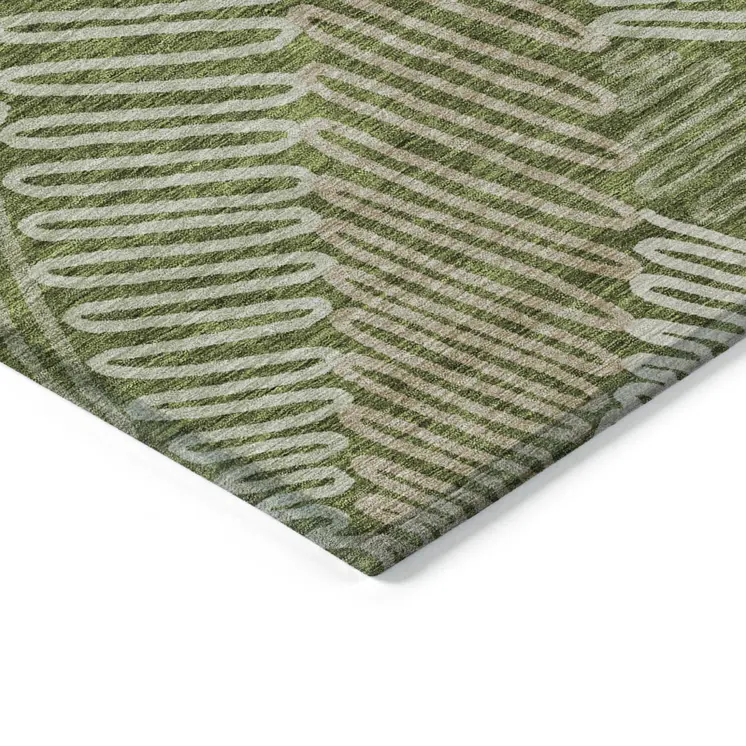 9' X 12' Olive Green Brown And Ivory Floral Washable Indoor Outdoor Area Rug
