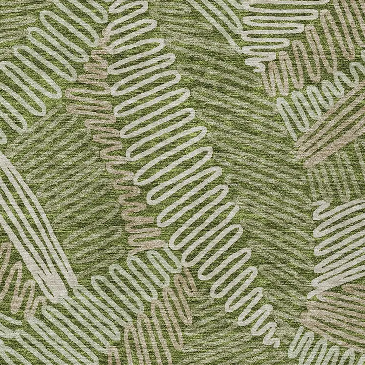 9' X 12' Olive Green Brown And Ivory Floral Washable Indoor Outdoor Area Rug