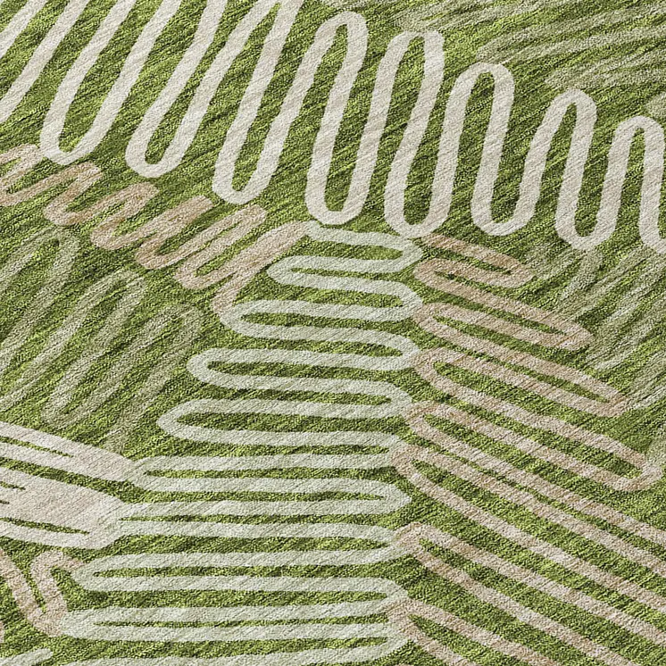 9' X 12' Olive Green Brown And Ivory Floral Washable Indoor Outdoor Area Rug