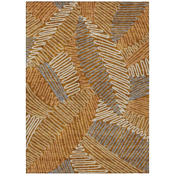 5' X 8' Orange Beige And Gray Floral Washable Indoor Outdoor Area Rug