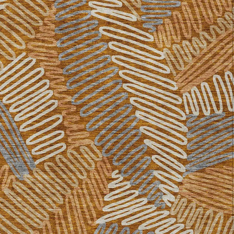 5' X 8' Orange Beige And Gray Floral Washable Indoor Outdoor Area Rug