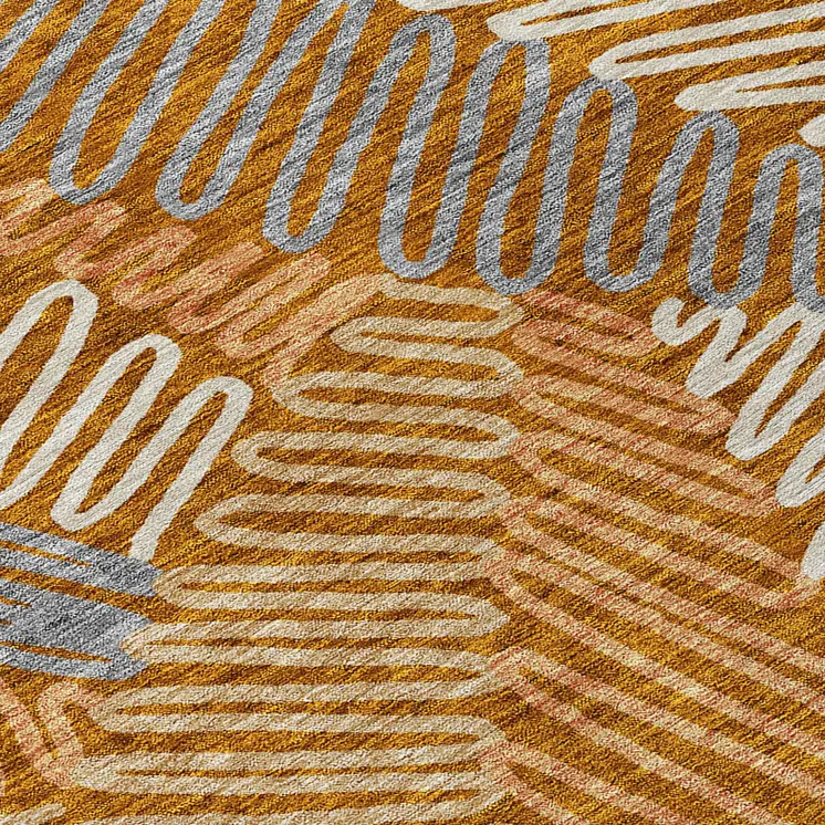 5' X 8' Orange Beige And Gray Floral Washable Indoor Outdoor Area Rug