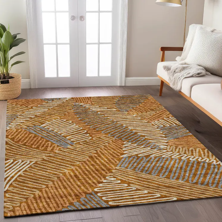 5' X 8' Orange Beige And Gray Floral Washable Indoor Outdoor Area Rug