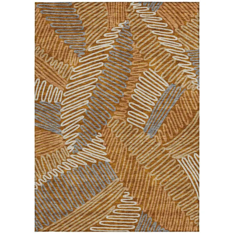8' X 10' Orange Beige And Gray Floral Washable Indoor Outdoor Area Rug