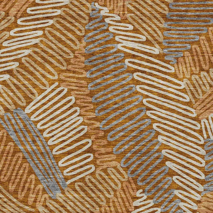 9' X 12' Orange Beige And Gray Floral Washable Indoor Outdoor Area Rug