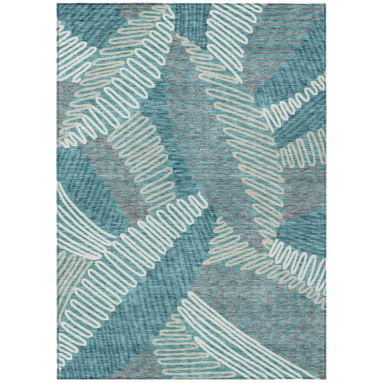 3' X 5' Teal Blue Gray And Ivory Floral Washable Indoor Outdoor Area Rug