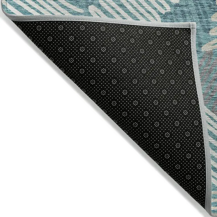 3' X 5' Teal Blue Gray And Ivory Floral Washable Indoor Outdoor Area Rug