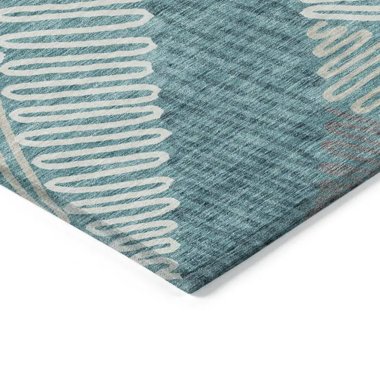 3' X 5' Teal Blue Gray And Ivory Floral Washable Indoor Outdoor Area Rug