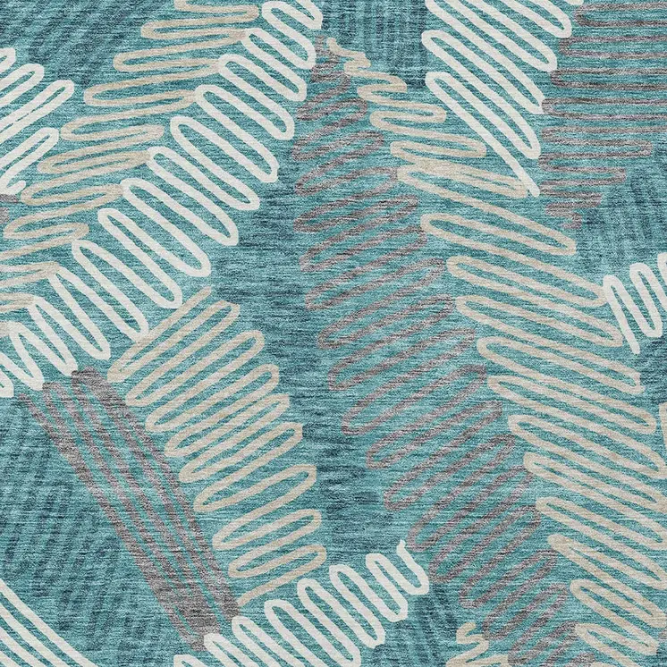 3' X 5' Teal Blue Gray And Ivory Floral Washable Indoor Outdoor Area Rug