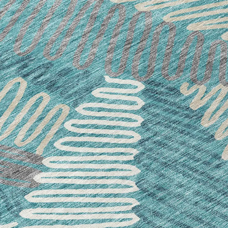 3' X 5' Teal Blue Gray And Ivory Floral Washable Indoor Outdoor Area Rug
