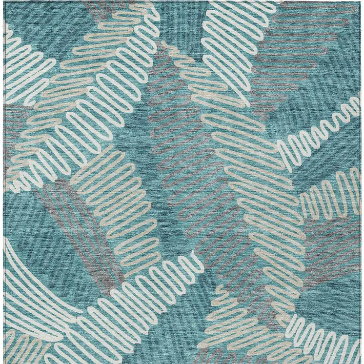 3' X 5' Teal Blue Gray And Ivory Floral Washable Indoor Outdoor Area Rug