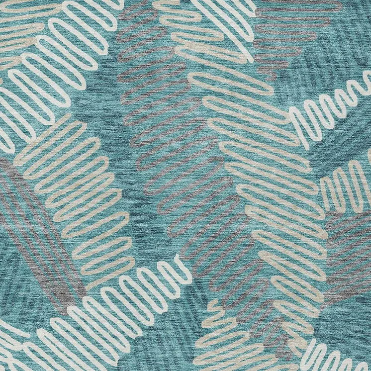 5' X 8' Teal Blue Gray And Ivory Floral Washable Indoor Outdoor Area Rug