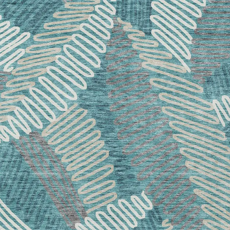 8' X 10' Teal Blue Gray And Ivory Floral Washable Indoor Outdoor Area Rug