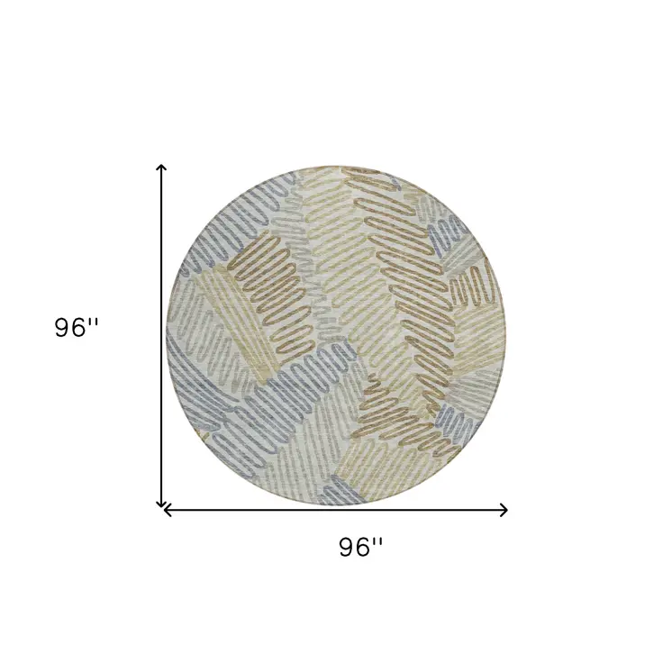 8' Taupe Gray And Beige Round Floral Washable Indoor Outdoor Area Rug