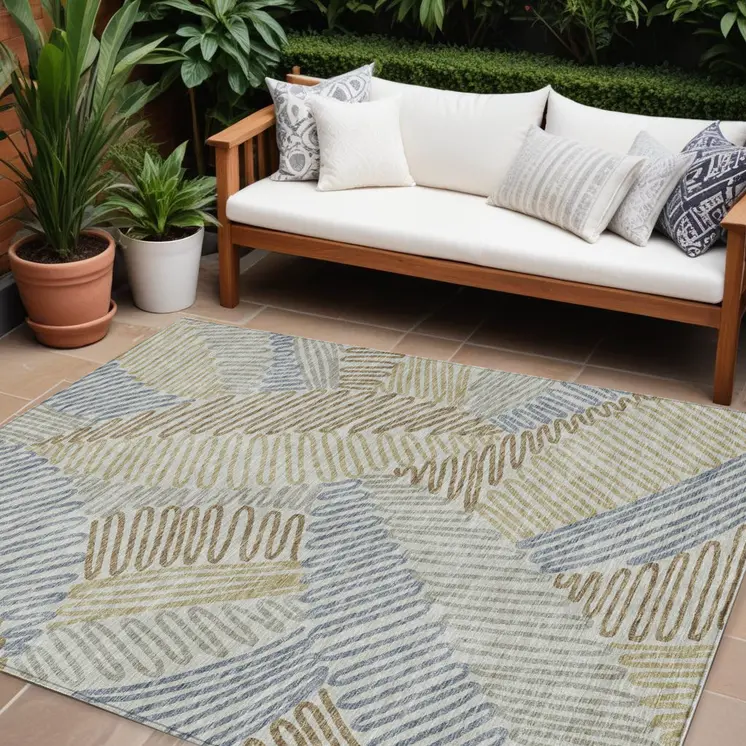 8' X 10' Taupe Gray And Beige Floral Washable Indoor Outdoor Area Rug