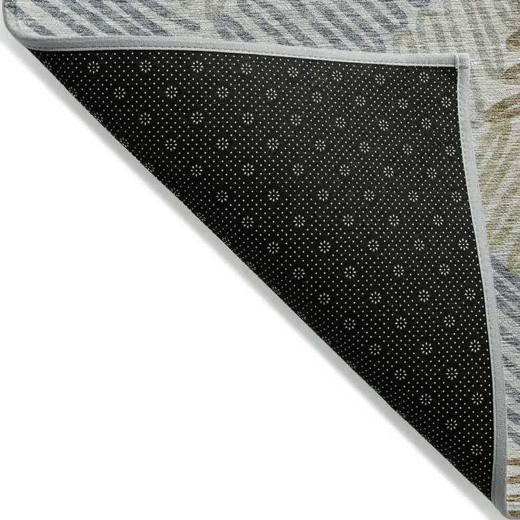 8' X 10' Taupe Gray And Beige Floral Washable Indoor Outdoor Area Rug
