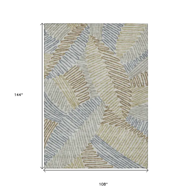 9' X 12' Taupe Gray And Beige Floral Washable Indoor Outdoor Area Rug