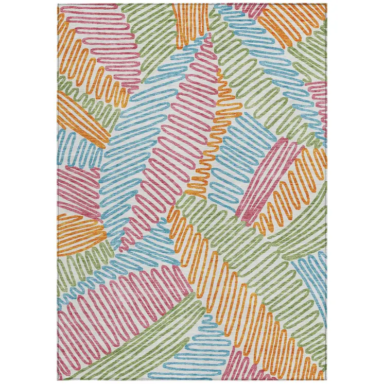 5' X 8' Blue Green And Pink Floral Washable Indoor Outdoor Area Rug