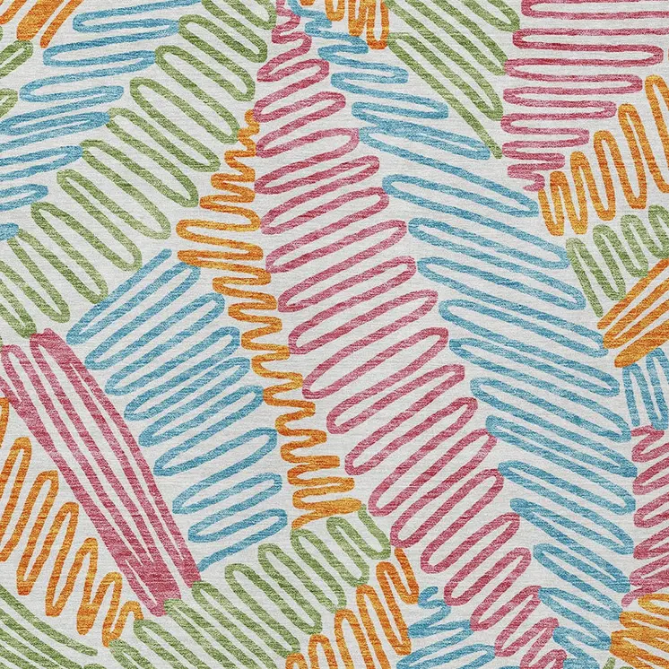 5' X 8' Blue Green And Pink Floral Washable Indoor Outdoor Area Rug