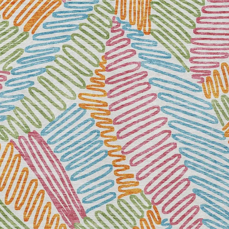 8' X 10' Blue Green And Pink Floral Washable Indoor Outdoor Area Rug