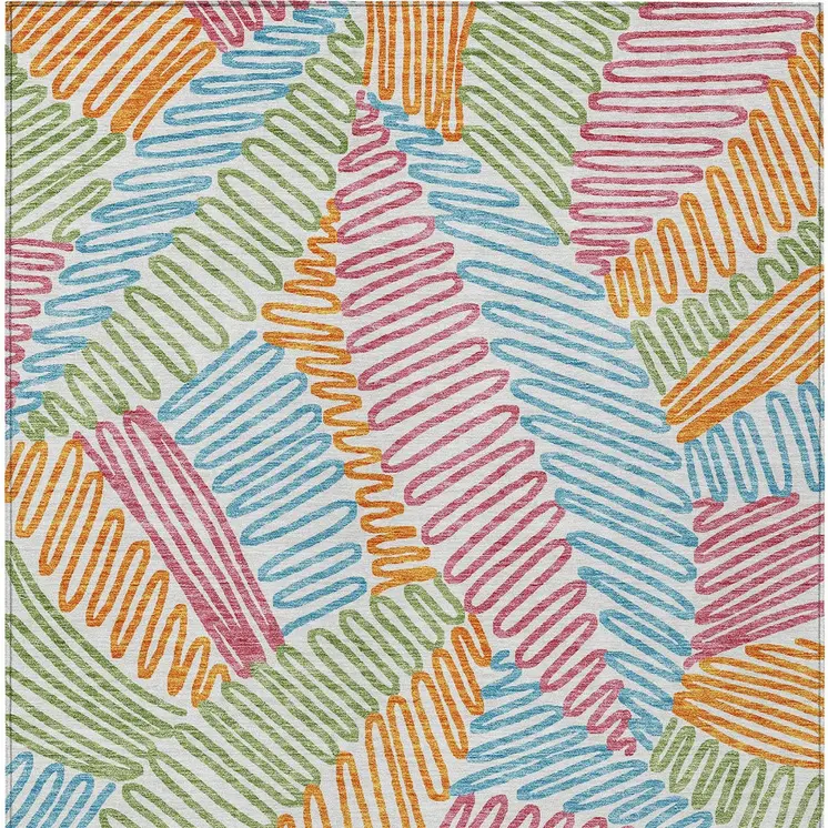 9' X 12' Blue Green And Pink Floral Washable Indoor Outdoor Area Rug