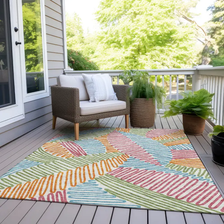 10' X 14' Blue Green And Pink Floral Washable Indoor Outdoor Area Rug
