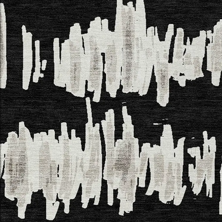 3' X 5' Black Ivory And Gray Striped Washable Indoor Outdoor Area Rug