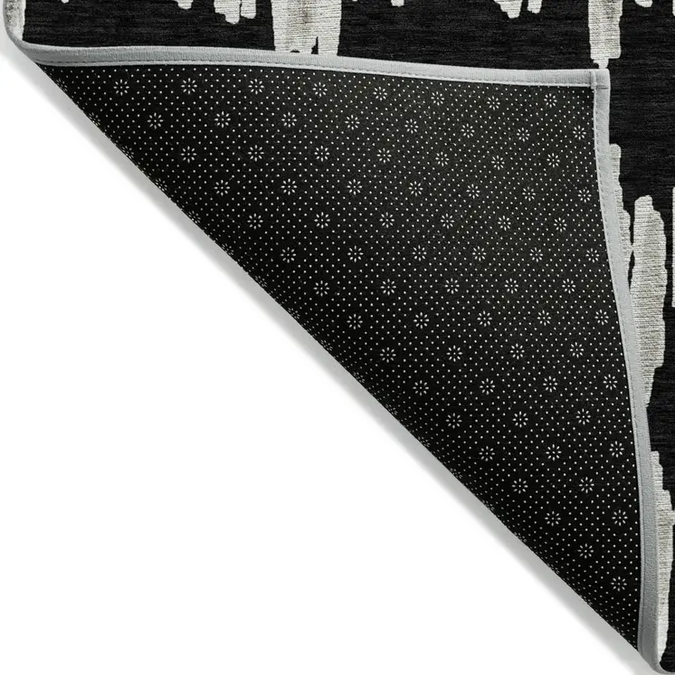 3' X 5' Black Ivory And Gray Striped Washable Indoor Outdoor Area Rug