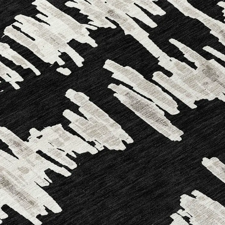3' X 5' Black Ivory And Gray Striped Washable Indoor Outdoor Area Rug