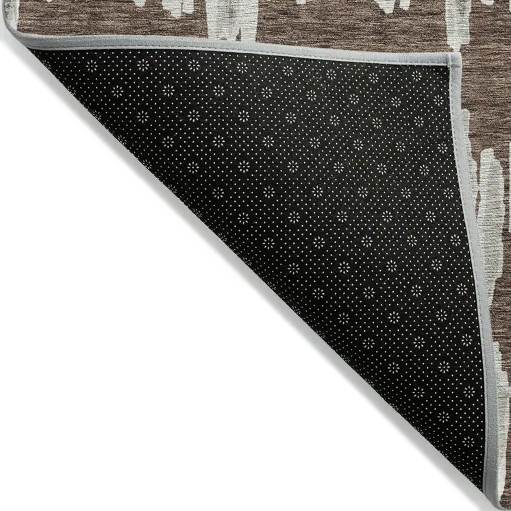 3' X 5' Brown Ivory And Gray Striped Washable Indoor Outdoor Area Rug