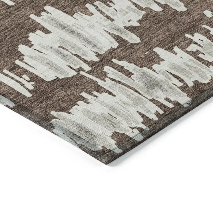 3' X 5' Brown Ivory And Gray Striped Washable Indoor Outdoor Area Rug