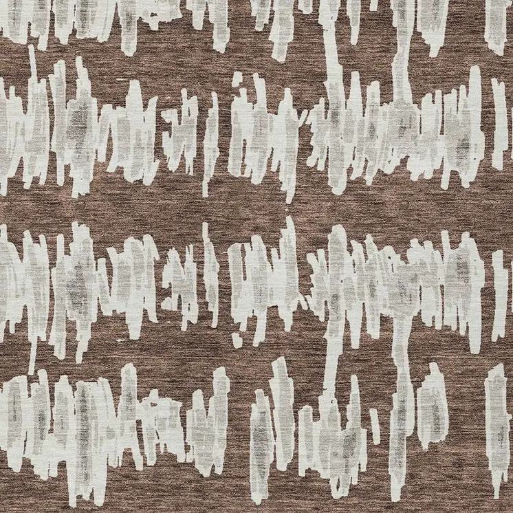 5' X 8' Brown Ivory And Gray Striped Washable Indoor Outdoor Area Rug