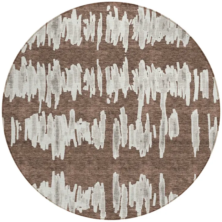 8' Brown Ivory And Gray Round Striped Washable Indoor Outdoor Area Rug