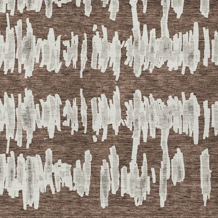 8' X 10' Brown Ivory And Gray Striped Washable Indoor Outdoor Area Rug