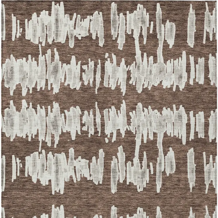 9' X 12' Brown Ivory And Gray Striped Washable Indoor Outdoor Area Rug