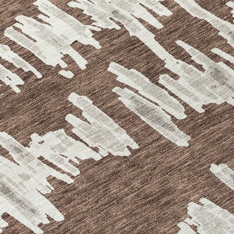 9' X 12' Brown Ivory And Gray Striped Washable Indoor Outdoor Area Rug